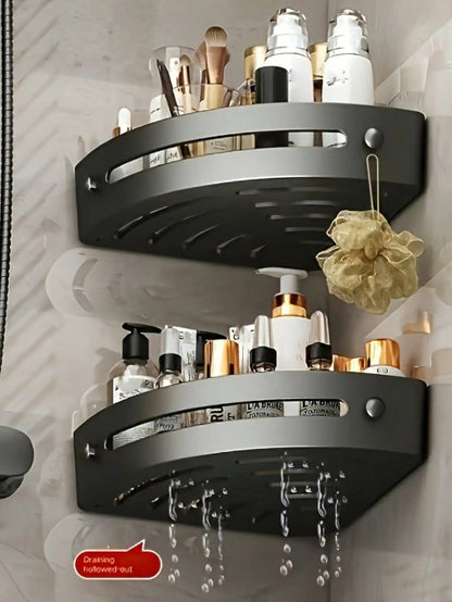 1/2Pcs Wall Mounted Corner Rack: No-Drill Black Bathroom Shampoo Towel Holder    Home Decor Supply | Online Retail | ShoreShopper.com