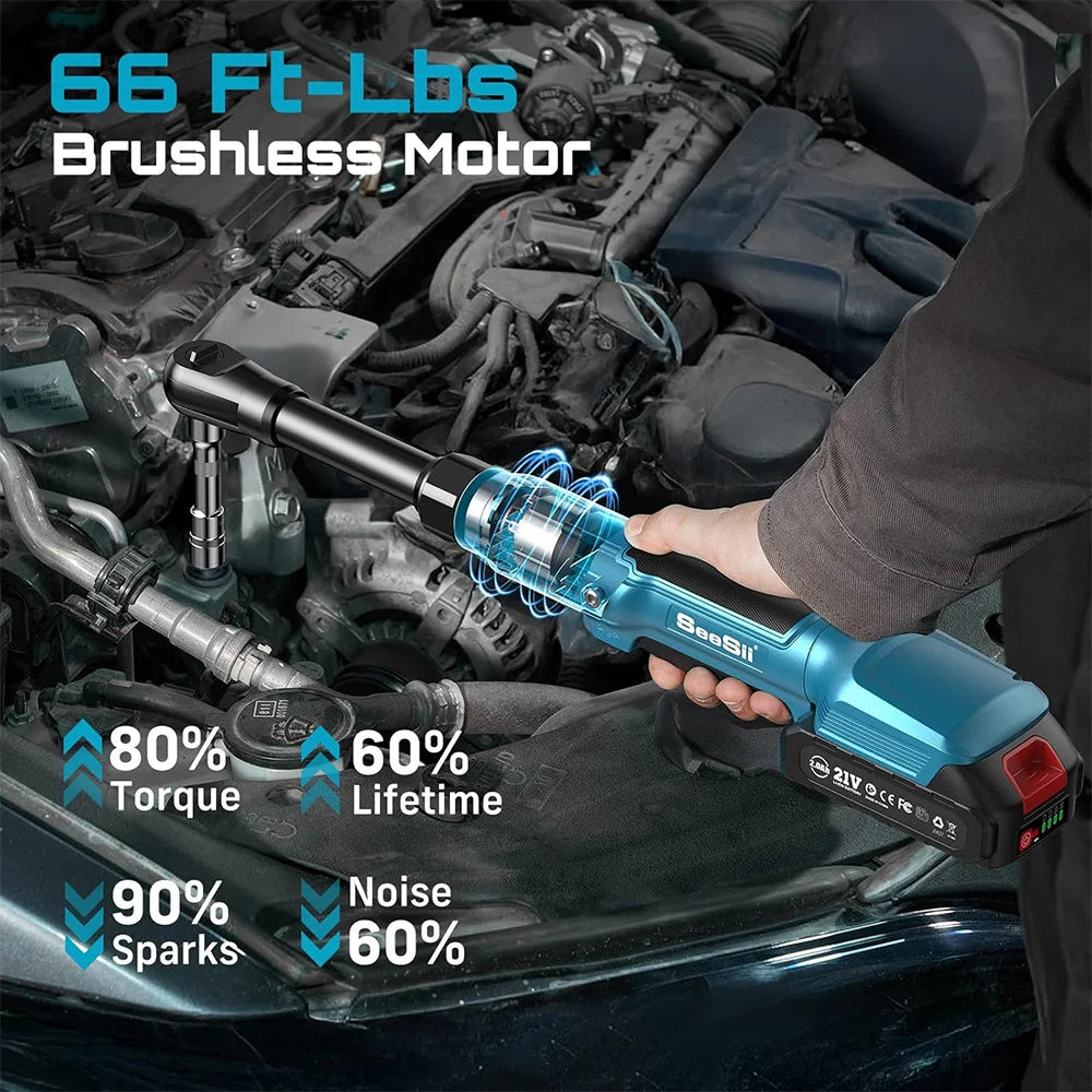 Seesii 3/8'' 80Nm Cordless Electric Wrench 6'' Extended Ratchet Wrench Electric Angle Wrench Driver Auto Repair Tools Set 12V    Home Decor Supply | Online Retail | ShoreShopper.com