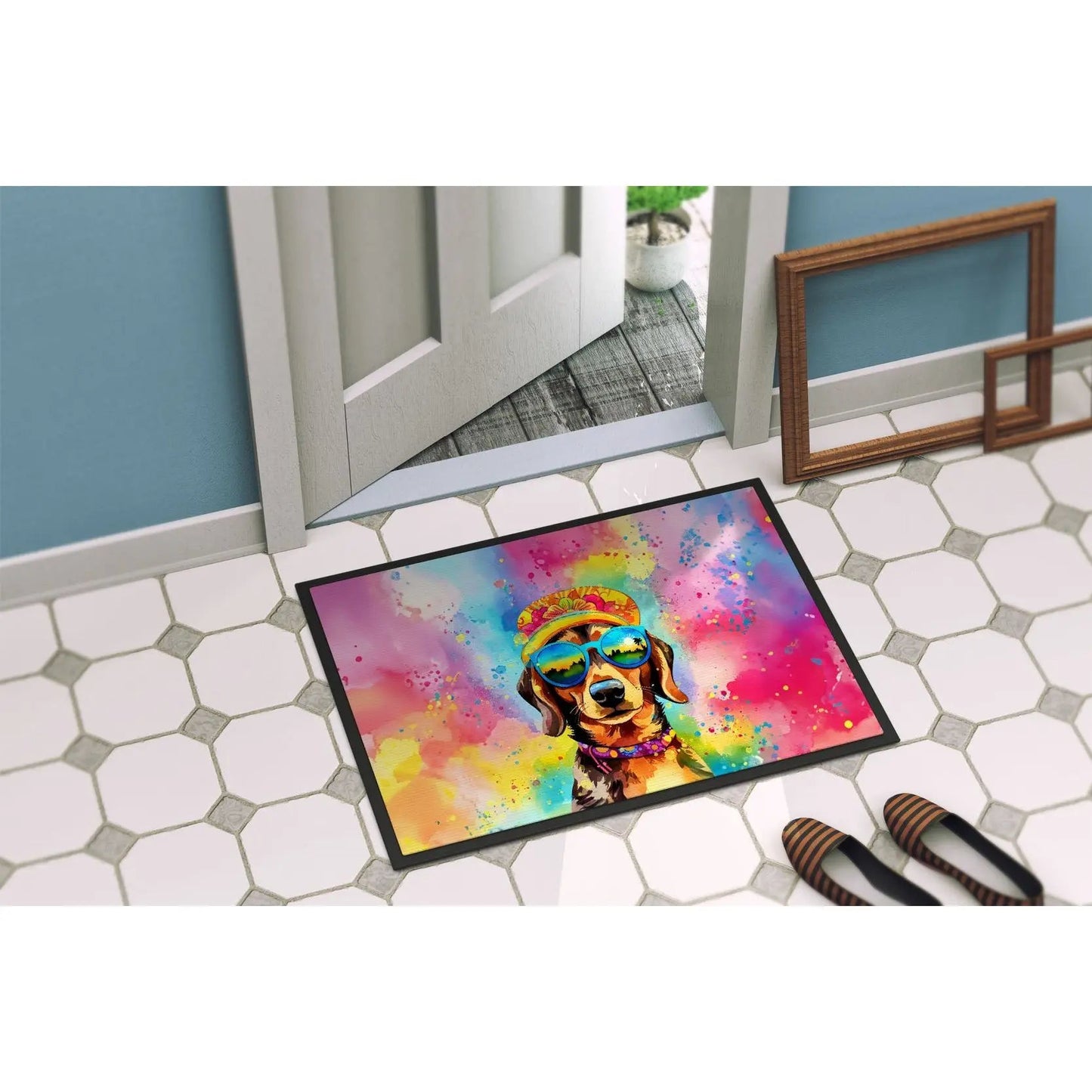 Dachshund Hippie Dawg Doormat Non-Slip Washable Low Pile 24H X 36W Indoor Outdoor Front Door Mat for Entryway    Home Decor Supply | Online Retail | ShoreShopper.com