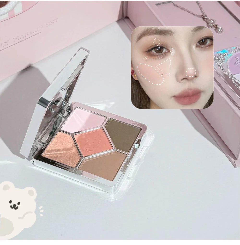 ART VALUE 7PC Makeup Sets Include 3 Colors Matte Lip Mud,1 Pressed Powder,1 Blush,1 Eyes Palette,1 Necklace Beauty Makeup Sets - ShoreCo.Shop
