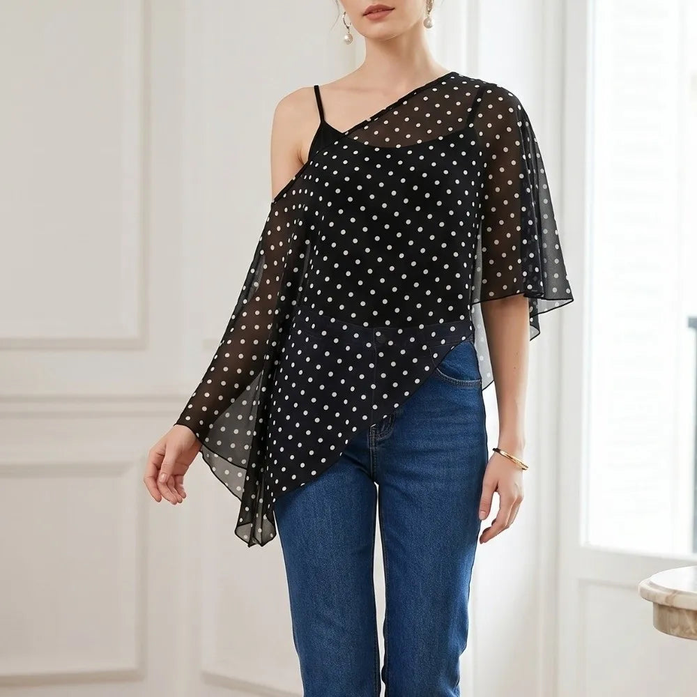 Beach Wear Transparent Sunscreen Cover-up Polka Dot Cloak Clear Cover Shirt Loose Fit Short Sheer Top Off Shoulder Blouse Beach    Your Coastal Marketplace | Shoreshopper.com