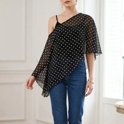 Beach Wear Transparent Sunscreen Cover-up Polka Dot Cloak Clear Cover Shirt Loose Fit Short Sheer Top Off Shoulder Blouse Beach    Your Coastal Marketplace | Shoreshopper.com