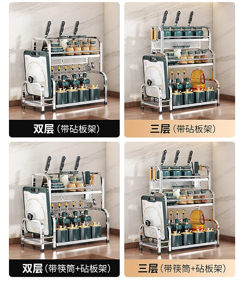 Stainless Steel Kitchen Storage Shelf Seasoning Jar Spice Storage Rack Chopsticks Knife Shelf Bar Organizer Kitchen Supplies    Home Decor Supply | Online Retail | ShoreShopper.com