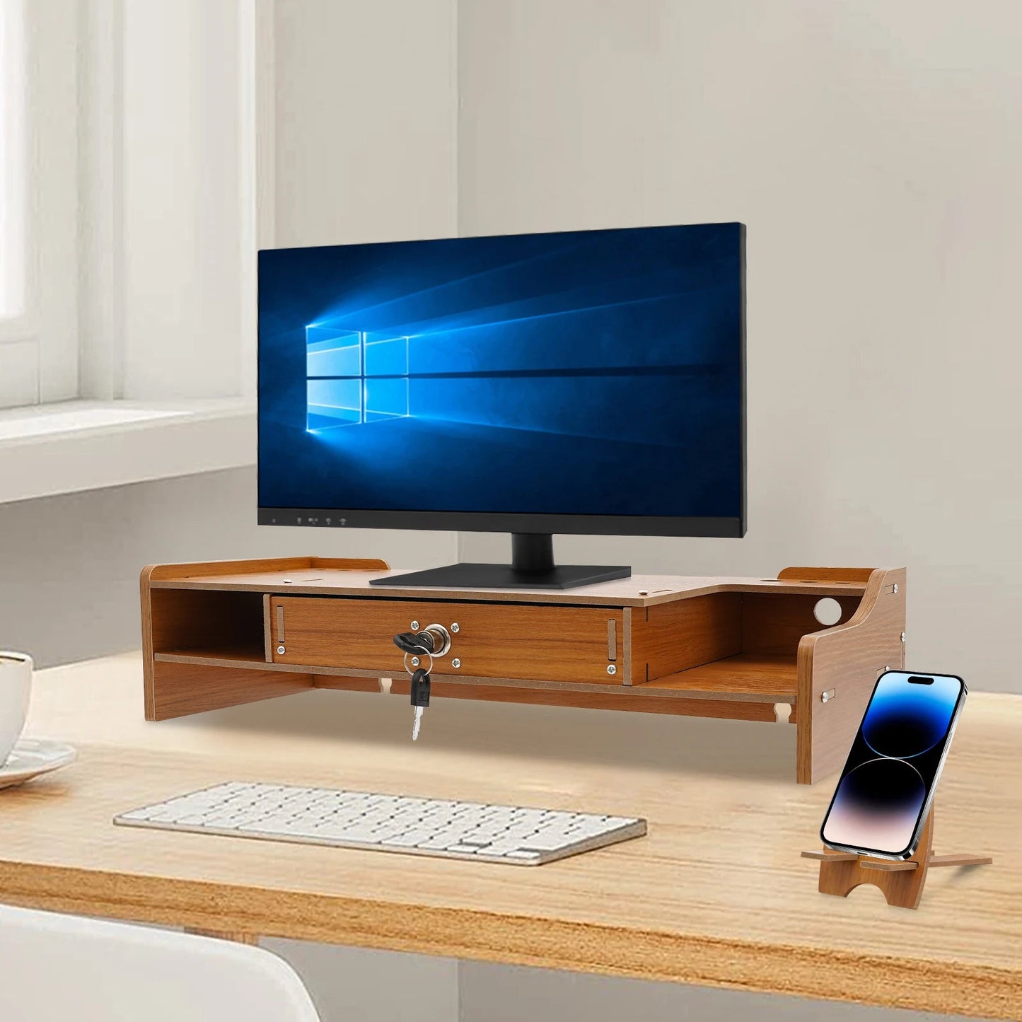 Wooden Desk Organizer W/ Drawer File Storage Desk Monitor Riser Computer Stand    Home Decor Supply | Online Retail | ShoreShopper.com