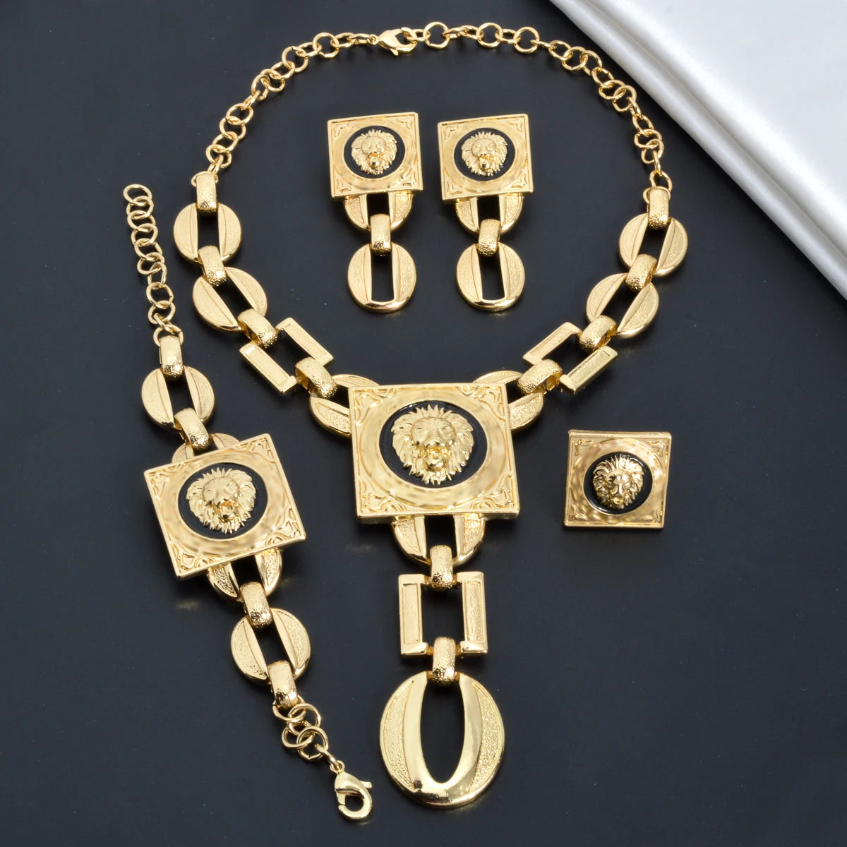 Gold Plated Jewelry Set  For Women African Indian Dubai Wedding Jewellery Luxury Choker Necklace Bracelet Earring Cuff Rings    Home Decor Supply | Online Retail | ShoreShopper.com