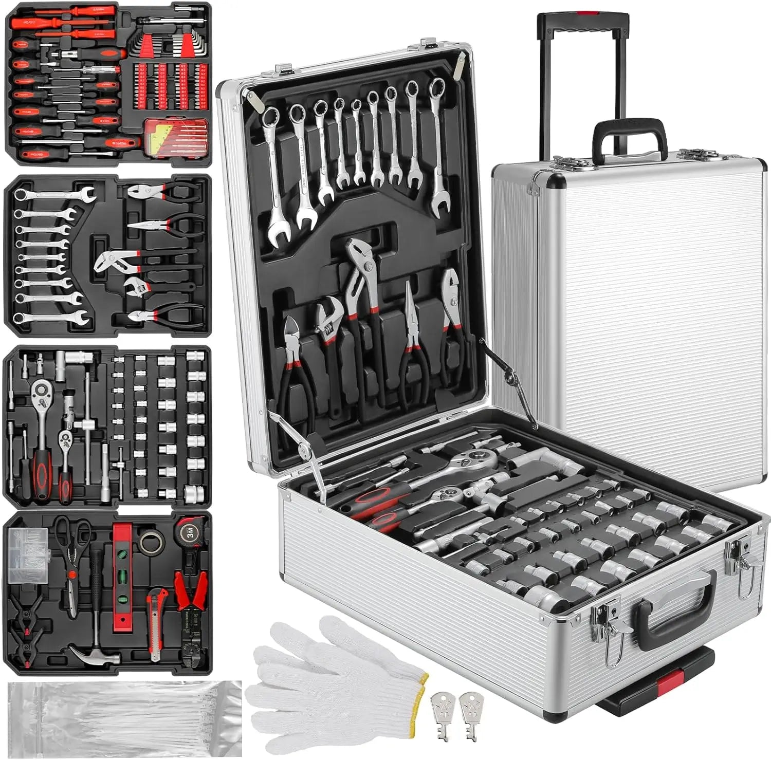 799pcs Tool Set Home Repair Tool kit with Trolley Case Mechanic Wrenches Socket Hand Tools for Daily Use Househould Work Repair - ShoreCo.Shop