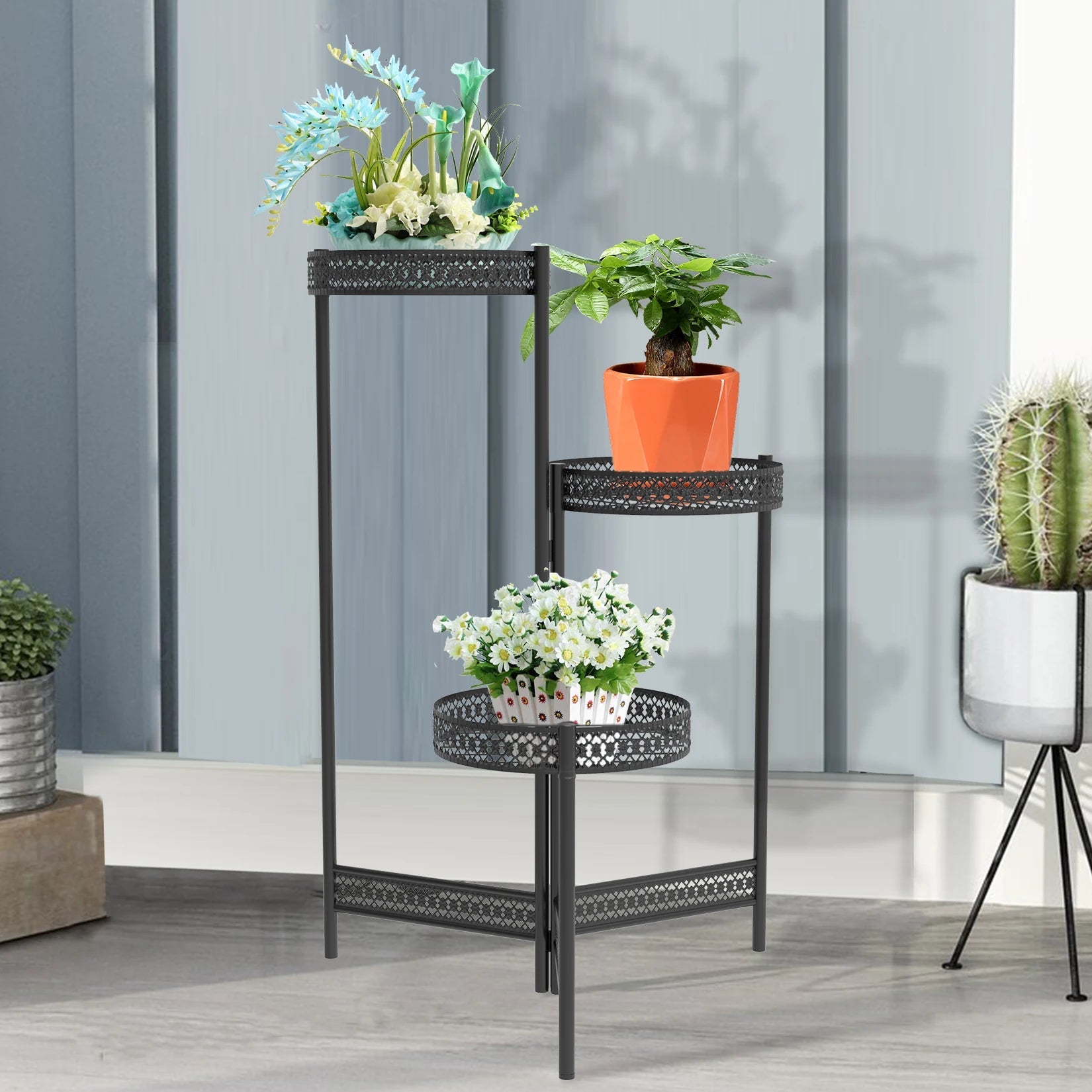 3/4 Tier Metal Plant Stand Indoor Black Tall Flower Pot Holder Display Rack Foldable for Patio Garden Living Room Corner Balcony    Home Decor Supply | Online Retail | ShoreShopper.com