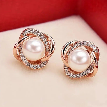 Upscale 14k Gold Jewelry Real Gold  Earrings Zircon Pearl Twist Luxury Stud Earrings for Women Brincos Pendientes Bijoux    Home Decor Supply | Online Retail | ShoreShopper.com
