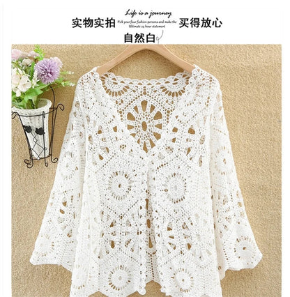 Women's Shirt 2025 Hollow out New Female Coat Knitted Shirt Lace Thin Hook Flower Loose Solid Color Fashion Top Hoodie Versatile    Your Coastal Marketplace | Shoreshopper.com