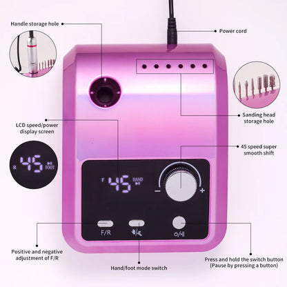 45000RPM Nail Drill Machine Professional Nail Lathe with Large LCD Screen Smart Electric Manicure Polisher Nail Art Tools    Home Decor Supply | Online Retail | ShoreShopper.com