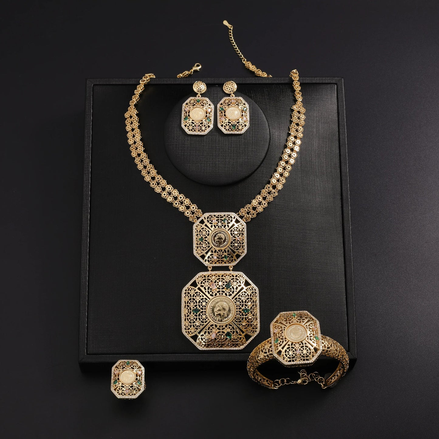Women's Jewelry Set Dubai Nigerian Kuwaiti Bridal 24k Gold Plated Spinel Zirconia Human Head Ancient Coin Earrings Necklace Rin    Home Decor Supply | Online Retail | ShoreShopper.com