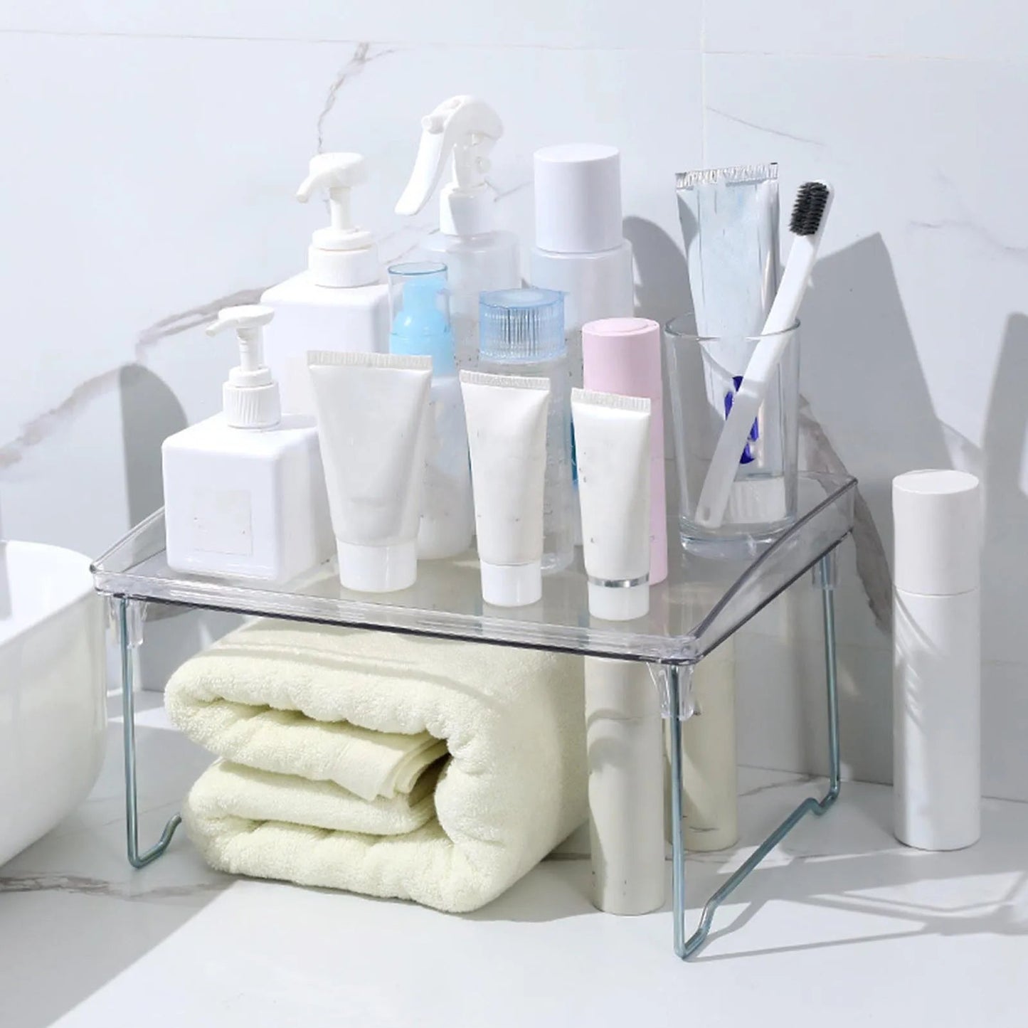 Foldable Desktop Storage Shelf Easy To Assemble  Multifunction Large Space Stackable Space Saving Stylish for Bathroom    Home Decor Supply | Online Retail | ShoreShopper.com