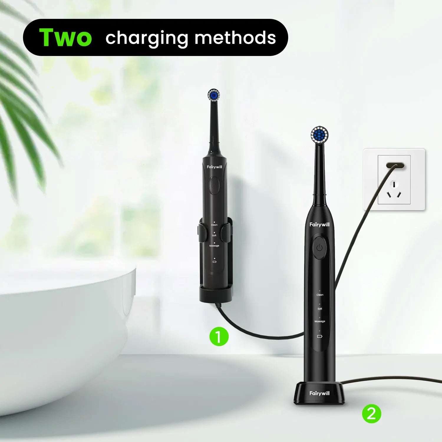 Fairywill Electric Toothbrush T2233Powerful Rotation Cleaning 4 Replacement Heads Rechargeable Sonic Toothbrush for Adults - ShoreCo.Shop
