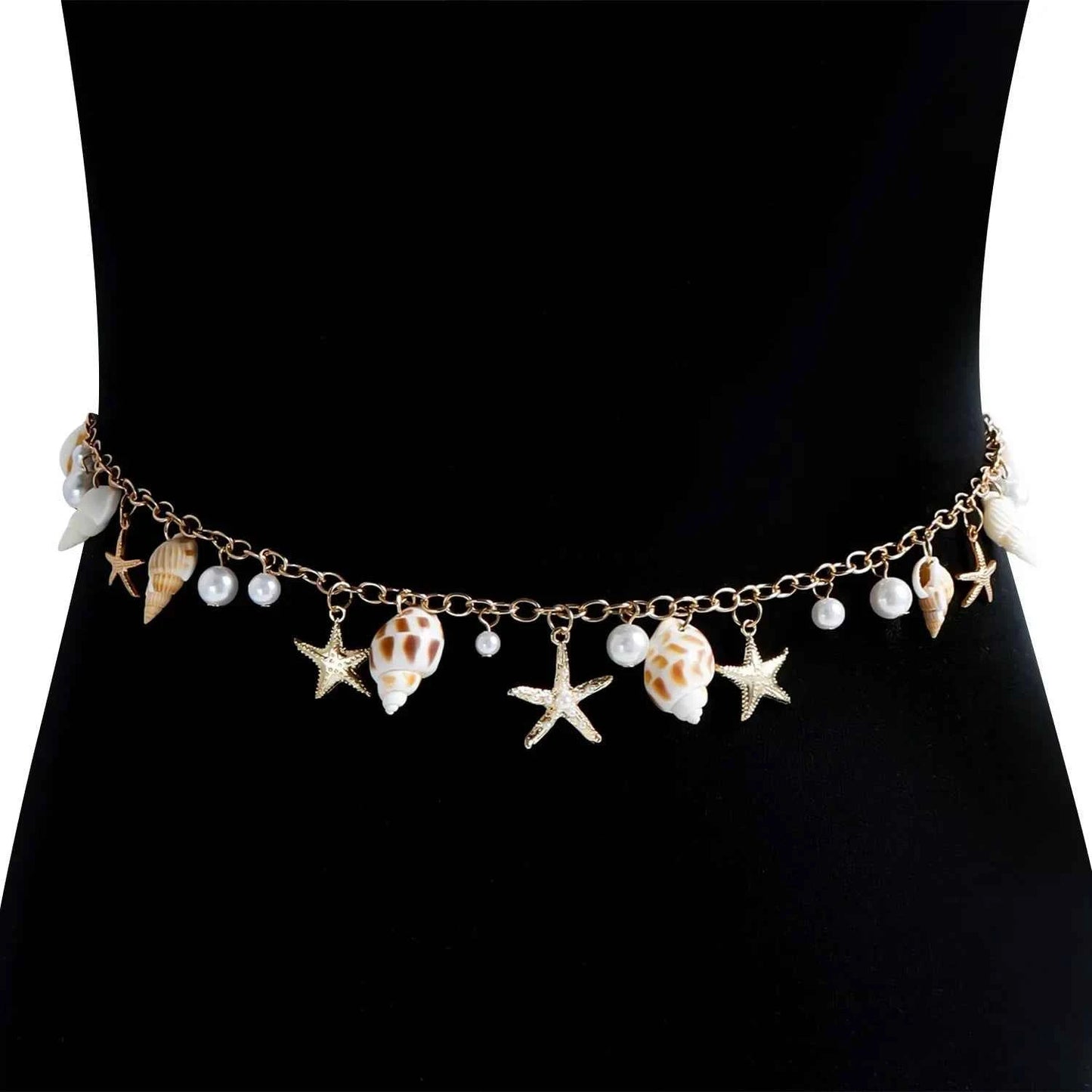 Bohemian Summer Beach Shell Waist Link Imitation Pearl Sea Star Conch Pendant Body Chain for Women Fashion Jewelry Accessories