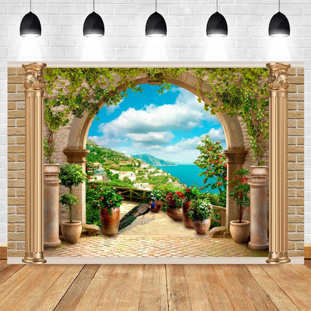 Summer Seaside Beach Photography Backdrop Natural Scenery Castle Tropical Sunshine Palms Leaves Photo Background Studio Props    Your Coastal Marketplace | Shoreshopper.com