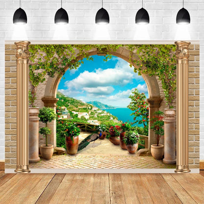 Summer Seaside Beach Photography Backdrop Natural Scenery Castle Tropical Sunshine Palms Leaves Photo Background Studio Props    Your Coastal Marketplace | Shoreshopper.com