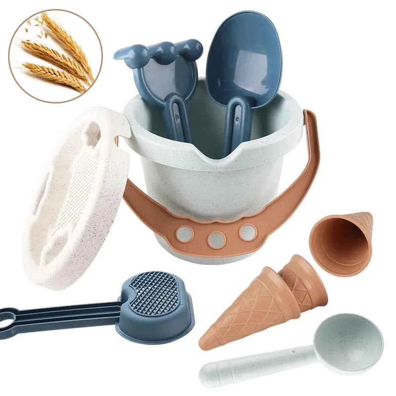 9 pieces beach toys beach bucket set A bucket, filter, accessories for homemade ice cream Can make ice ball Beach travel to