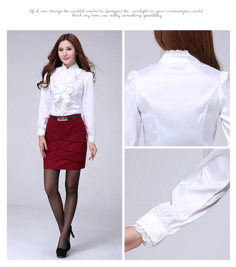 Women Shirts Long Sleeve   Spring Autumn Button Up Tops Fashion Lady Stand Collar Shirt Solid Color Female Elegant Blouses    Your Coastal Marketplace | Shoreshopper.com
