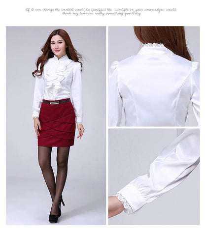 Women Shirts Long Sleeve   Spring Autumn Button Up Tops Fashion Lady Stand Collar Shirt Solid Color Female Elegant Blouses    Your Coastal Marketplace | Shoreshopper.com