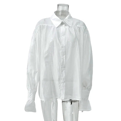 Women's Shirt Long Sleeve Turn-down Collar Sexy See-through Loose Button Women Shirts Beach Style Simple Solid Color Casual Tops    Your Coastal Marketplace | Shoreshopper.com