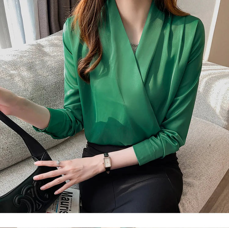 Women's Shirt, New 2026 Spring & Autumn Style, Cross V-Neck Long Sleeve Versatile Top    Your Coastal Marketplace | Shoreshopper.com