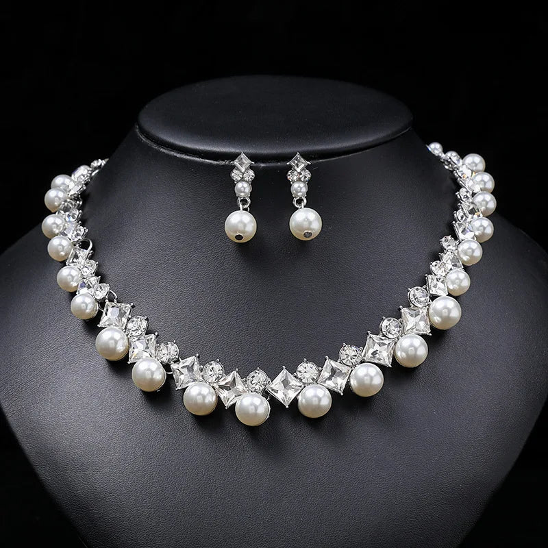 New pearl gemstone jewellery woman necklace set for women jewelry sets light luxury Women's earrings lock bone chain alloy    Home Decor Supply | Online Retail | ShoreShopper.com