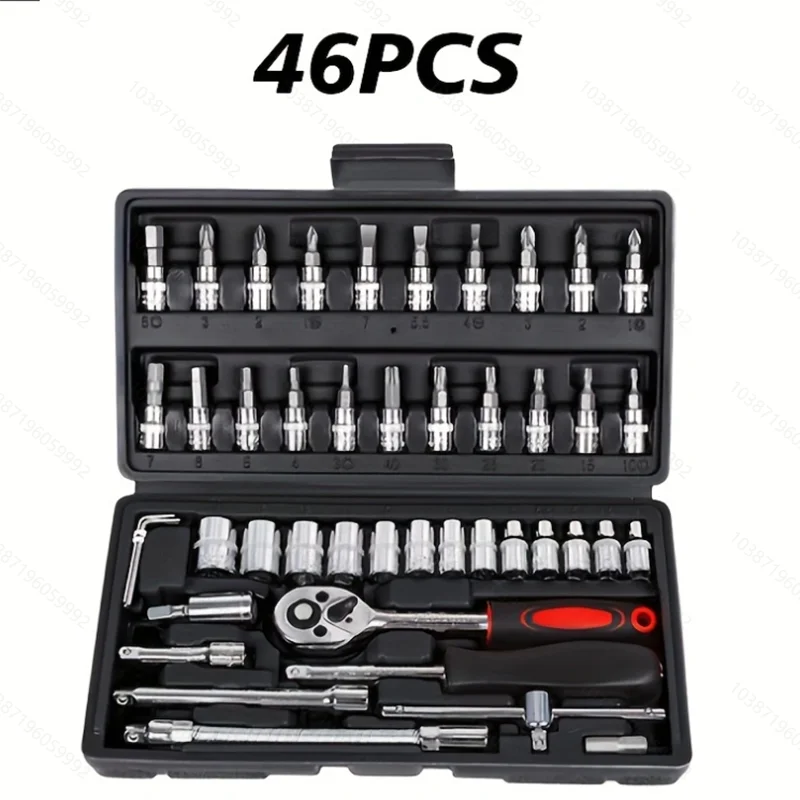 46pcs/set Drive Socket Set Ratchet Wrench Set Car Tool Kit, Bit Socket Wrench Set Metric Mechanic Tool Set Car accessories - ShoreCo.Shop