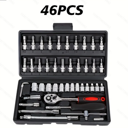 46pcs/set Drive Socket Set Ratchet Wrench Set Car Tool Kit, Bit Socket Wrench Set Metric Mechanic Tool Set Car accessories - ShoreCo.Shop