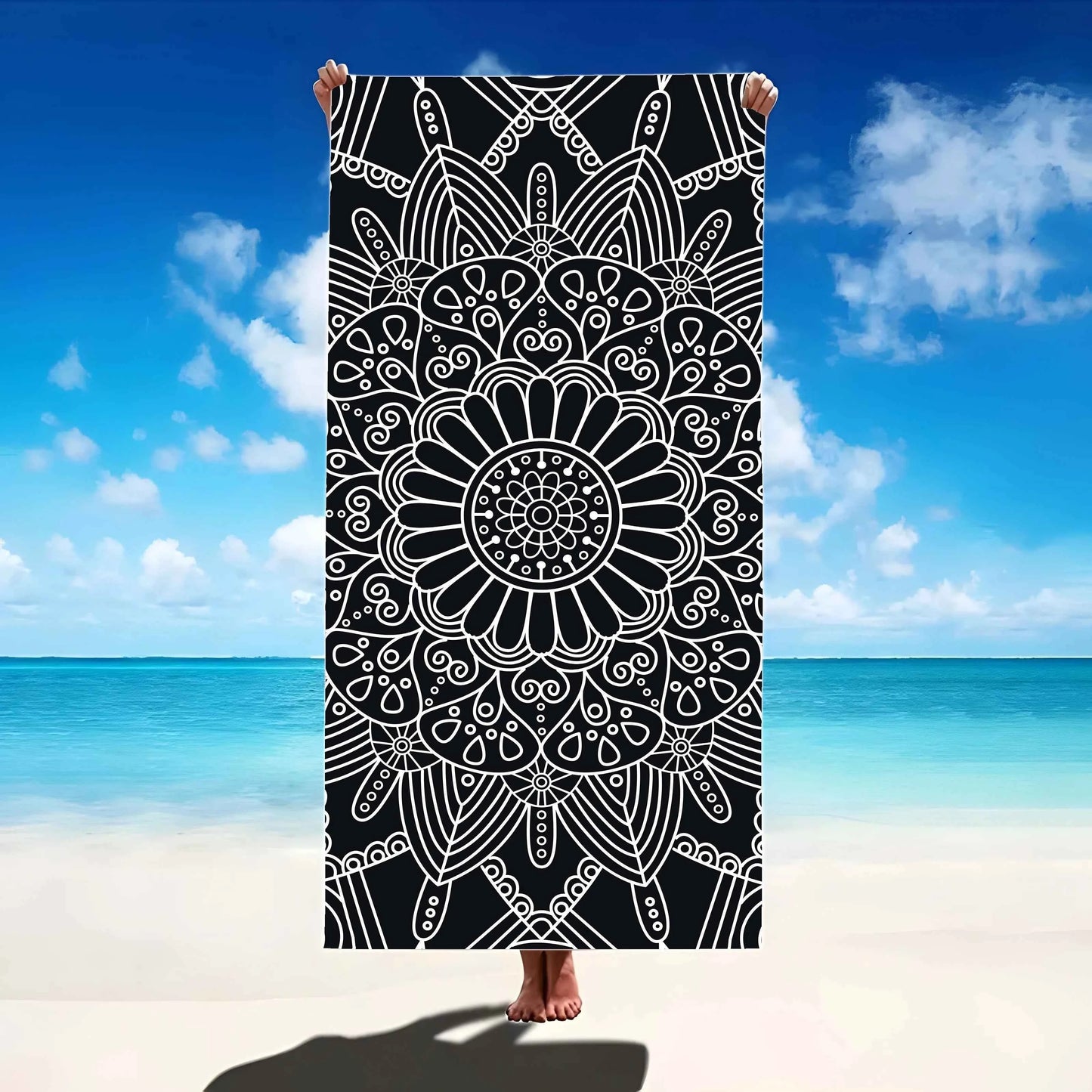 Beach Bliss: Exquisite Black and White Mandala Beach Towel Suitable for towels, bath towels, beach towels