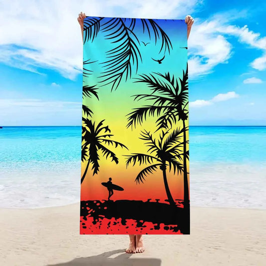 1pc tropical plant printed large beach towel, quick drying absorbent beach towel, swimming, vacation, camping beach towel