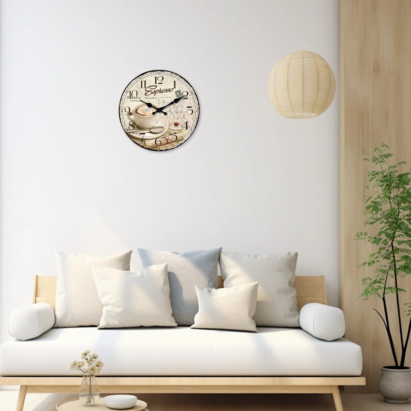 European Retro Coffee Cup Pattern Wooden Wall Clock for Living Room, Bedroom, Kitchen, Home Decoration, Silent Quartz Clock, Holiday Gift, 10 Inches, 12 Inches (No Battery)    Home Decor Supply | Online Retail | ShoreShopper.com