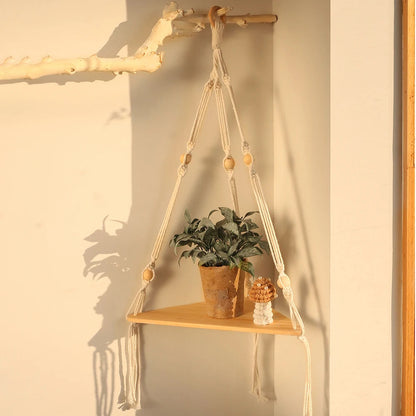 Corner Shelf Macrame Wall Hanging Wood Floating Shelves Rustic Boho Wall Shelf Decor Storage Rack for Plants Pots Photo Frames    Home Decor Supply | Online Retail | ShoreShopper.com