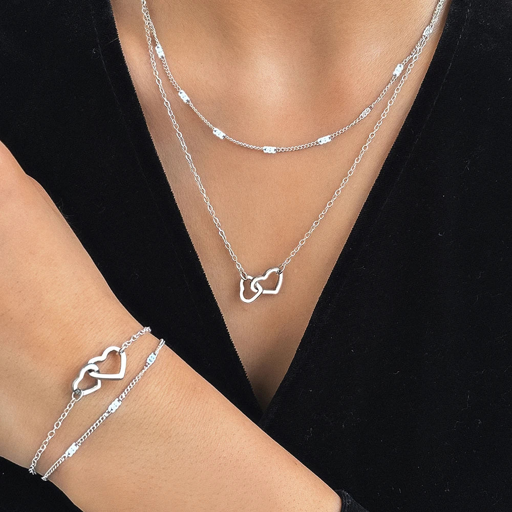 Stainless Steel Jewelry Sets High-end Atmosphere Love Bracelet Love Necklace Double Chain Design Jewelry Sets For Women Jewelry    Home Decor Supply | Online Retail | ShoreShopper.com