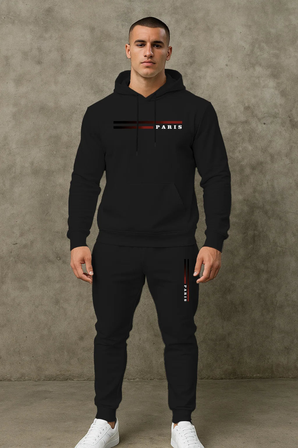 Men's Classic Personalized Fashion Paris Alphabet Stripe Printed Machine Washable Hooded Sweatshirt and Pants Casual Sports Set    Home Decor Supply | Online Retail | ShoreShopper.com