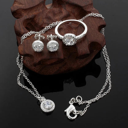 Zircon Crystal Silver Jewelry Necklace Ring Earrings Set Three-Piece Set Jewelry    Home Decor Supply | Online Retail | ShoreShopper.com