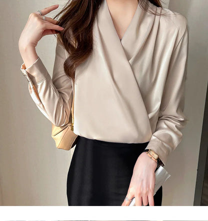 Women's Shirt, New 2026 Spring & Autumn Style, Cross V-Neck Long Sleeve Versatile Top    Your Coastal Marketplace | Shoreshopper.com