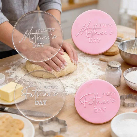 Happy Mother's Day / Father's Day Acrylic Cookie Embosser Stamp - Fondant Cake Decorating Tool for Baking DIY Gifts