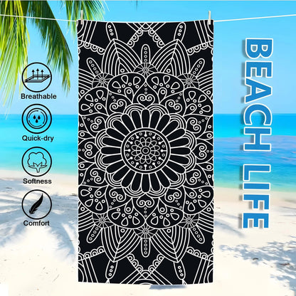 Beach Bliss: Exquisite Black and White Mandala Beach Towel Suitable for towels, bath towels, beach towels    Your Coastal Marketplace | Shoreshopper.com