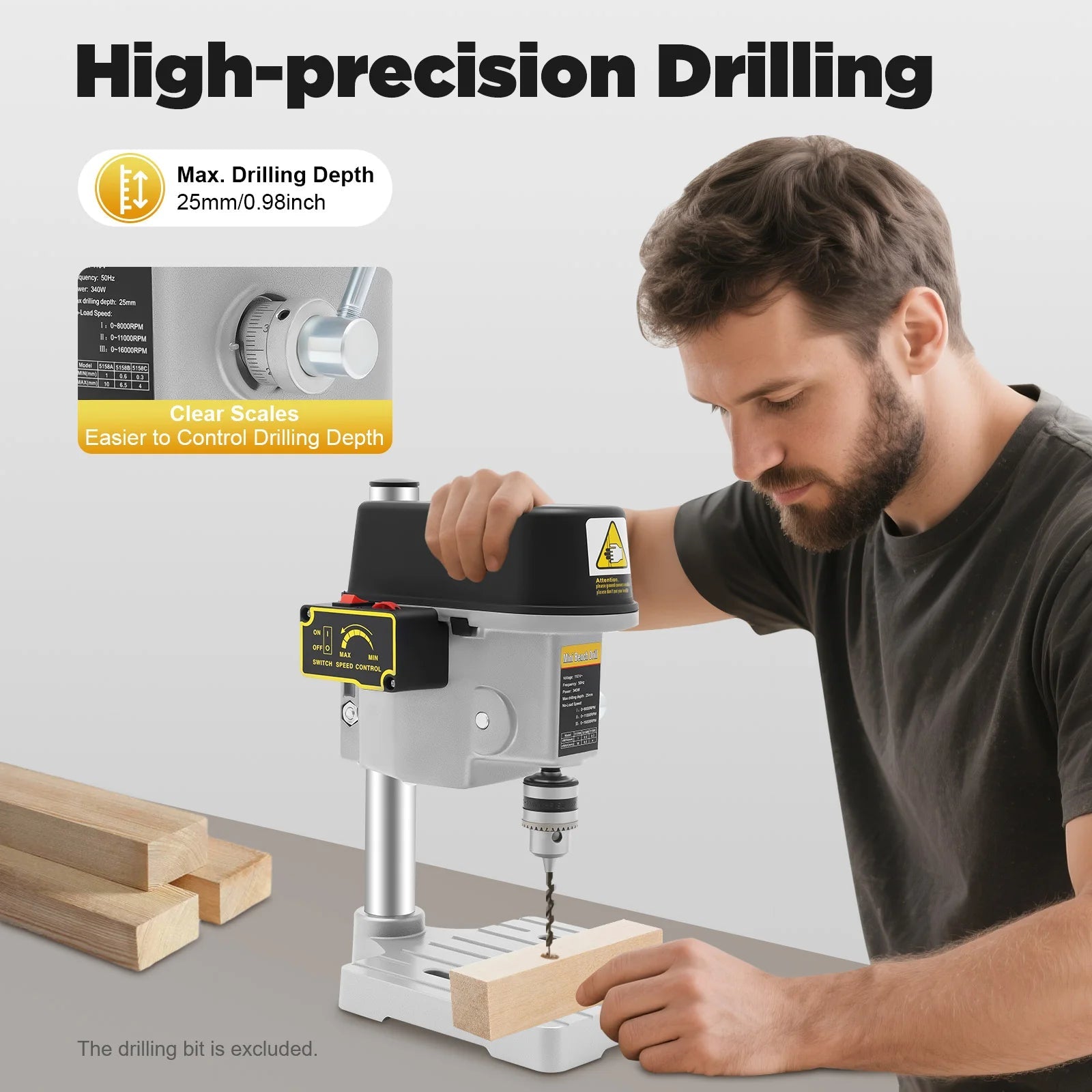 340W Portable Benchtop Drill Press, High-precision 3 Speed Adjustable Mini Portable Electric Bench Drill Stand for Iron Wood    Home Decor Supply | Online Retail | ShoreShopper.com