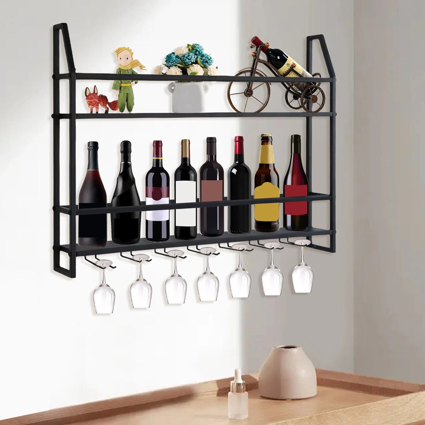 Wall Mounted Iron Wine Rack Bottle Champagne Glass Holder Shelves Bar Home Party Light and Strong Durable Unique Design Decor    Home Decor Supply | Online Retail | ShoreShopper.com