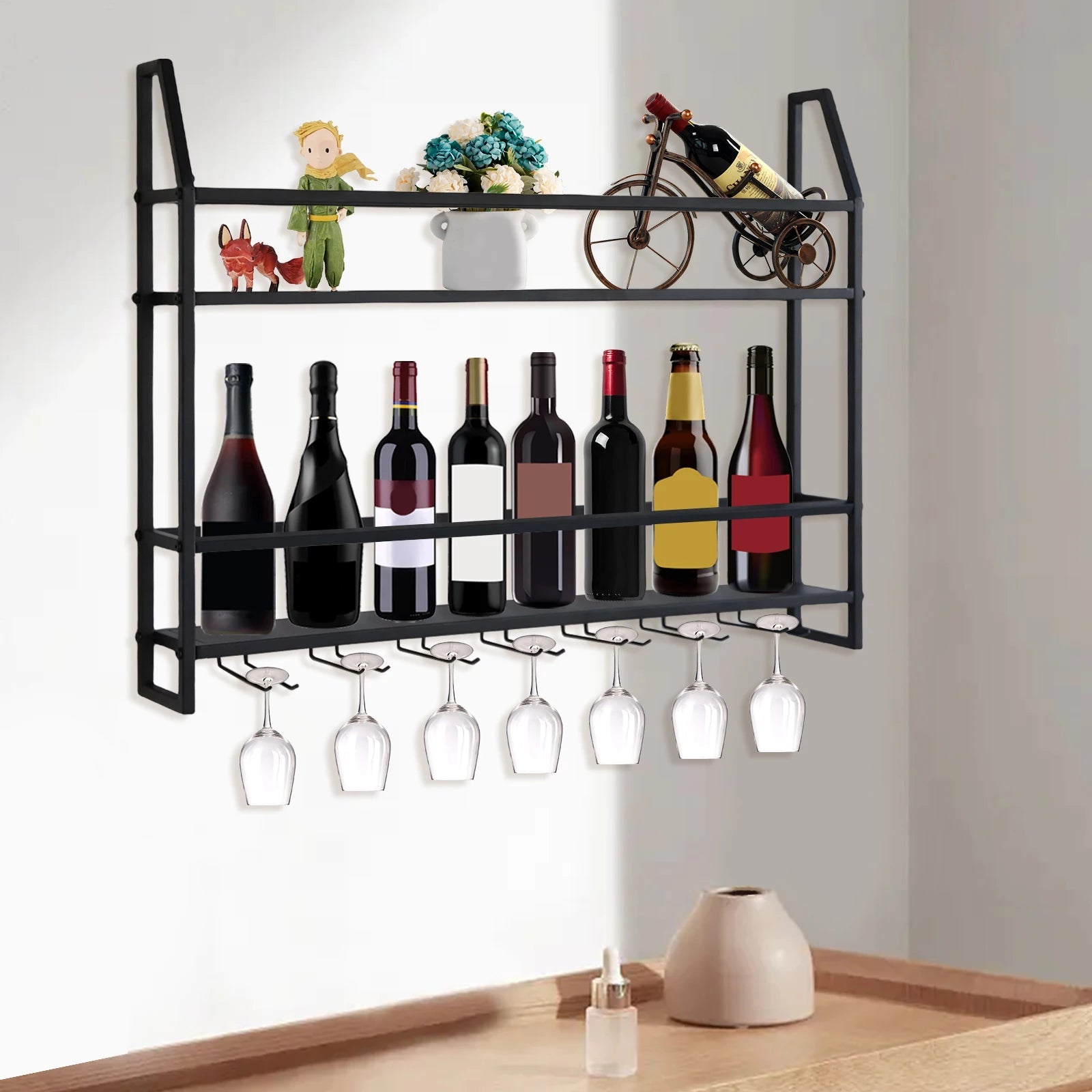 Wall Mounted Iron Wine Rack Bottle Champagne Glass Holder Shelves Bar Home Party Light and Strong Durable Unique Design Decor    Home Decor Supply | Online Retail | ShoreShopper.com