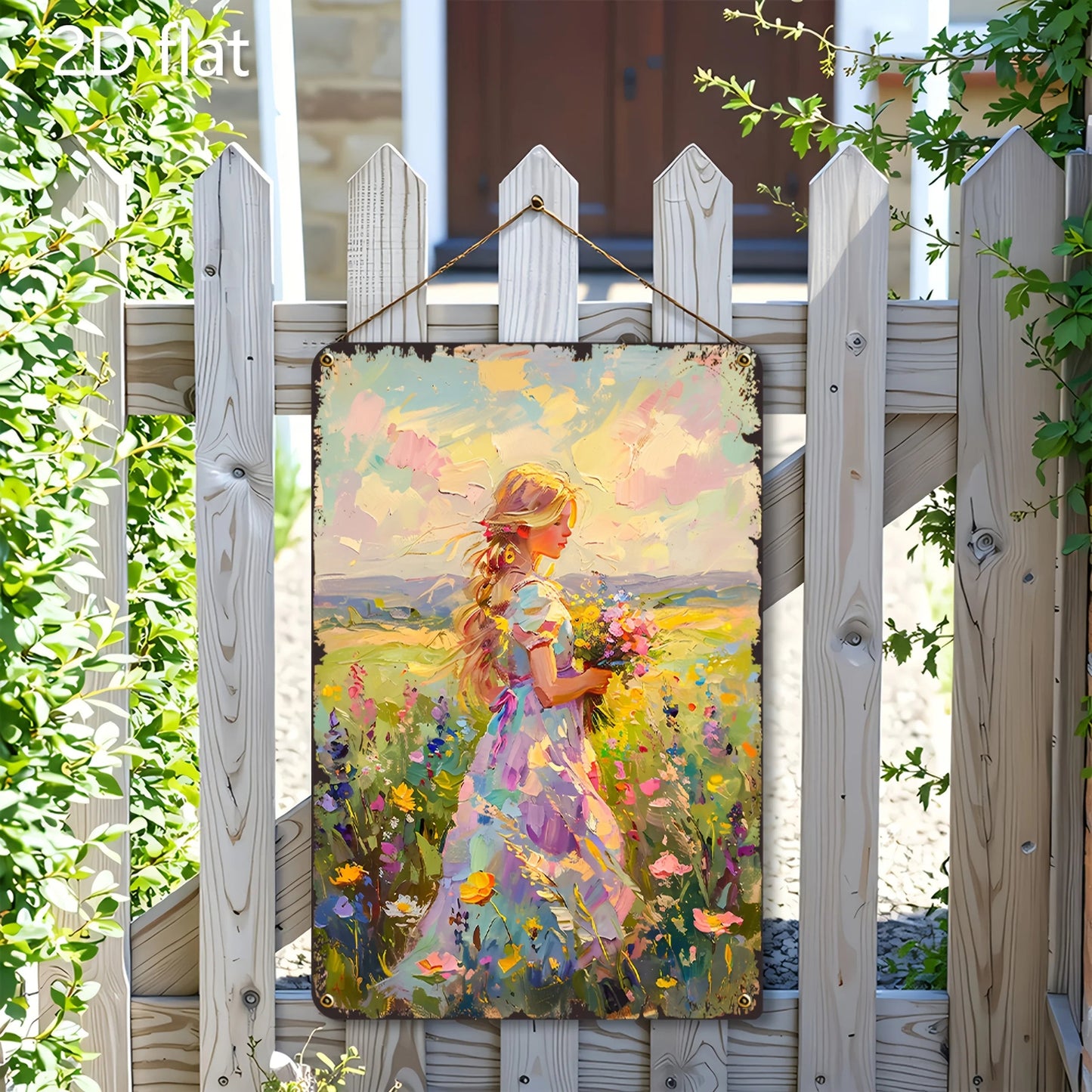 Vibrant Floral Scene 2D Flat Wall Art - Blonde Woman & Wildflowers Metal Sign, 8x12 Inch Indoor/Outdoor Decor    Home Decor Supply | Online Retail | ShoreShopper.com