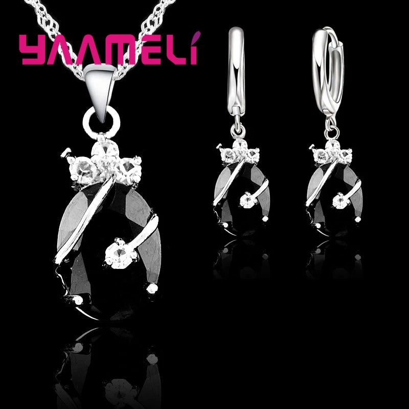 New Fashion Vintage Jewelry Sets For Women 925 Sterling Silver Crystal Stone Pendant Charms Wedding Necklace Hoop Earrings    Home Decor Supply | Online Retail | ShoreShopper.com