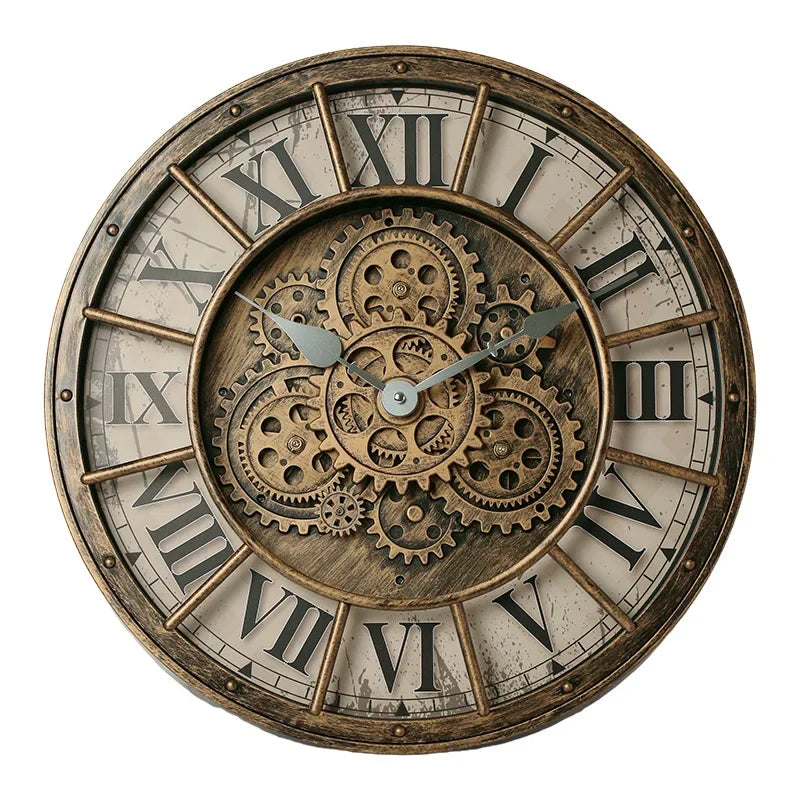 Retro Industrial Roman Wall Clock  Gear Rotation Clock Living Room Decorative Wall Clock Stylish Silent Wall Clock Quartz Clock    Home Decor Supply | Online Retail | ShoreShopper.com