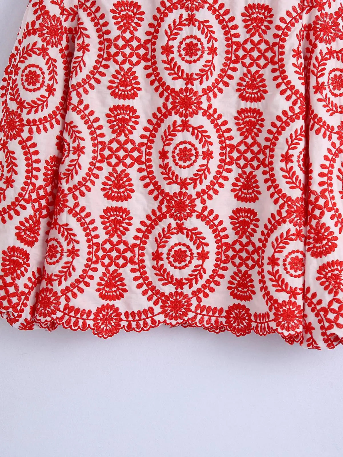 Women Red Floral Embroidered Shirt V Neck Long Sleeve Blouse Down Bohemian T-Shirt Casual Vacation Style Summer Clothing    Your Coastal Marketplace | Shoreshopper.com