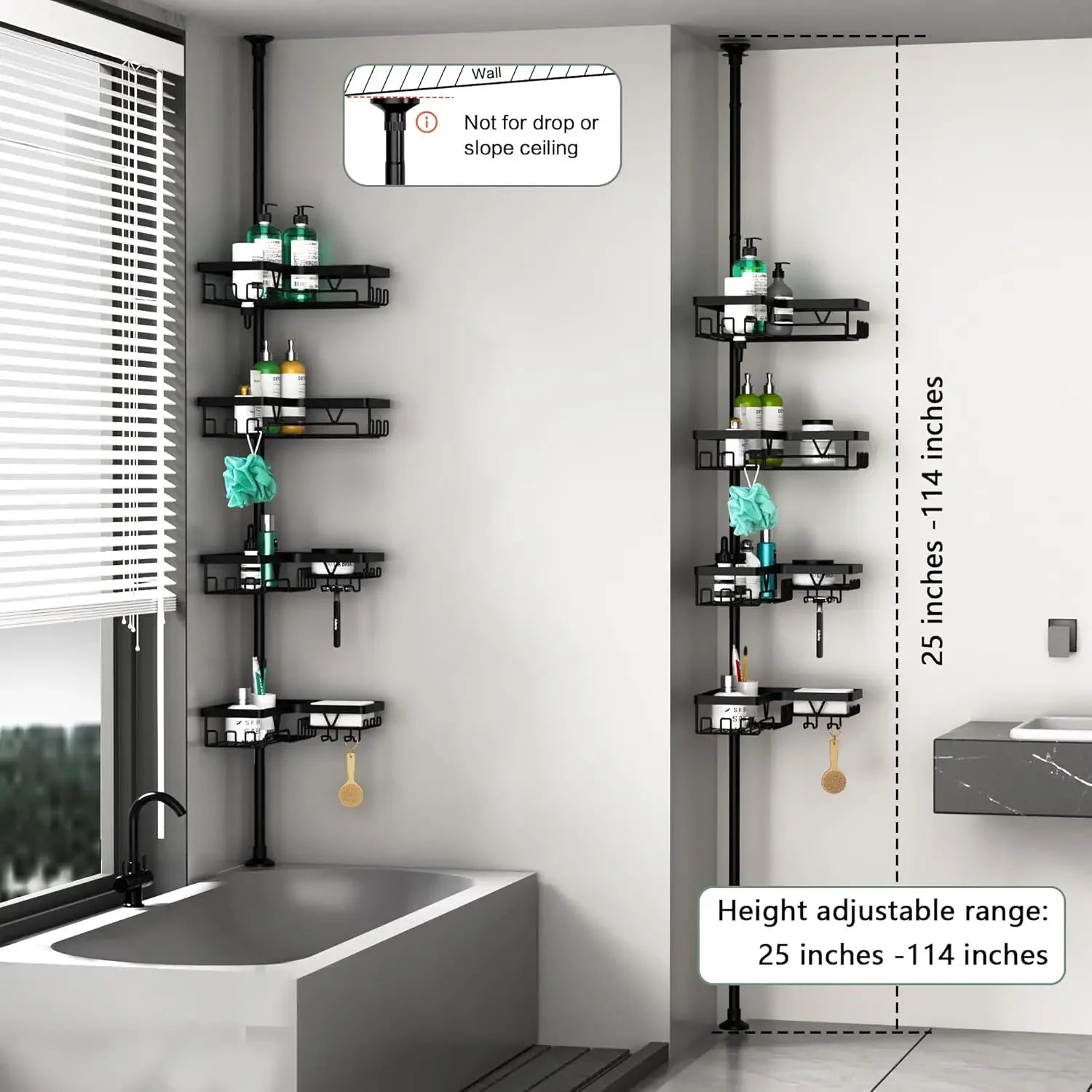 Corner Shower Caddy Tension Pole - 4 Tier Stainless Steel Rustproof Shower Corner Caddy for Bathroom Shower Organizer    Home Decor Supply | Online Retail | ShoreShopper.com