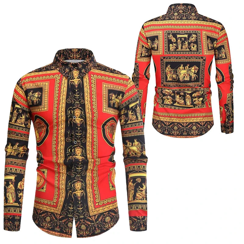 Baroque Floral Royal Shirts Men Luxury Print Designer Tops Paisley Pattern Flowers Fashion Western Long Sleeve Shirt Camisas    Home Decor Supply | Online Retail | ShoreShopper.com
