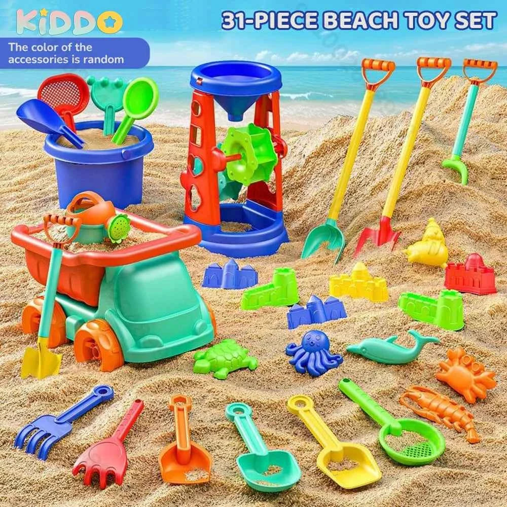 Beach Toys for Kids Sand Toys 31pieces Set Sand Bucket Shovel Rake Toys for Beach Sea Animal Molds Travel Sandbox Toys for Toddl