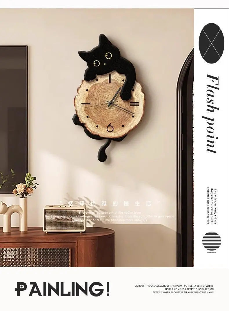 Cartoon Cat Wall Clock Creative Cat Tail Swing Wall Clock Quartz Mute Wall Clock Home Decoration Living Room Bedroom Decoration    Home Decor Supply | Online Retail | ShoreShopper.com