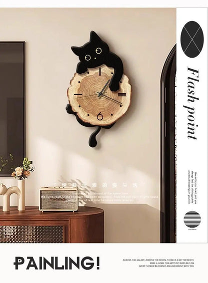 Cartoon Cat Wall Clock Creative Cat Tail Swing Wall Clock Quartz Mute Wall Clock Home Decoration Living Room Bedroom Decoration    Home Decor Supply | Online Retail | ShoreShopper.com